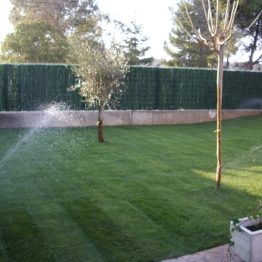 aspersores regando en jardín zaragoza