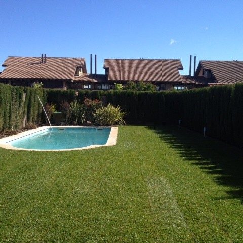 Colocacion de tepes en jardin de Zaragoza césped en "Tepes"